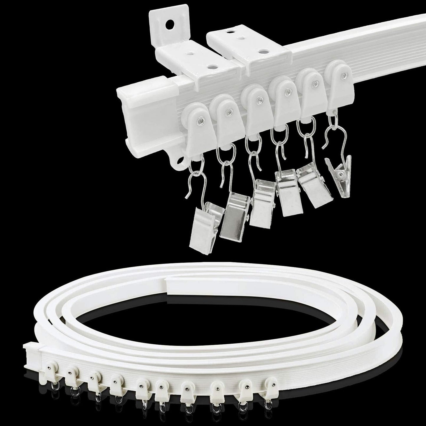 Ceiling Curtain Track, Flexible Bendable Drop Sliding Ceiling Curtain Track Room Divider Curved Ceiling Track System With Clips 9.81Ft Alloy Plastic