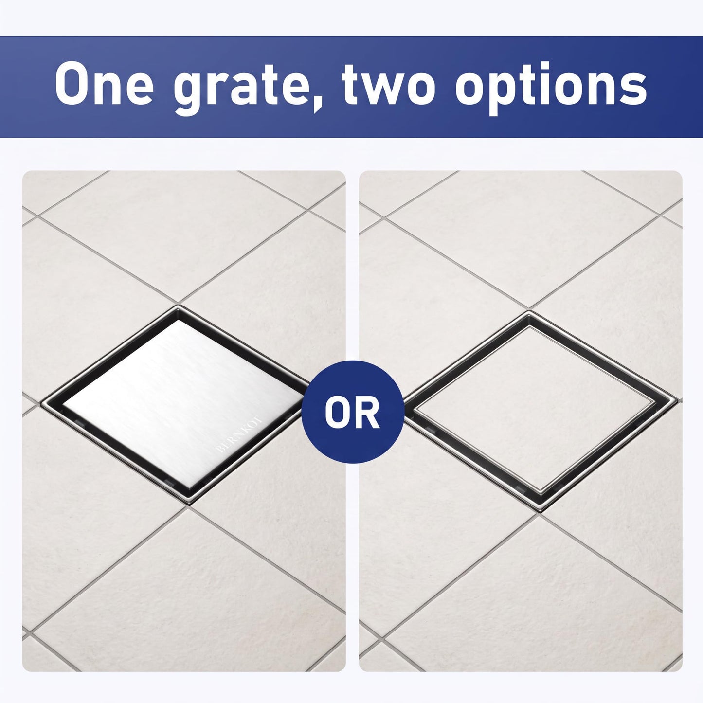 Bernkot Floor Drain Shower Stainless Steel 15 x 15 cm Shower Drain Square with 360° Siphon Odour Stop and Hair Filter 2 in 1