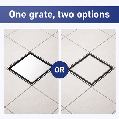 Bernkot Floor Drain Shower Stainless Steel 15 x 15 cm Shower Drain Square with 360° Siphon Odour Stop and Hair Filter 2 in 1