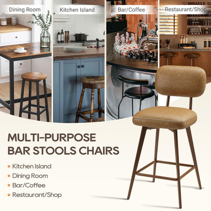 MALOL PU Leather Breakfast Bar Stools Set of 2, Swivel Kitchen Bar Chairs with Backrest and Metal Legs