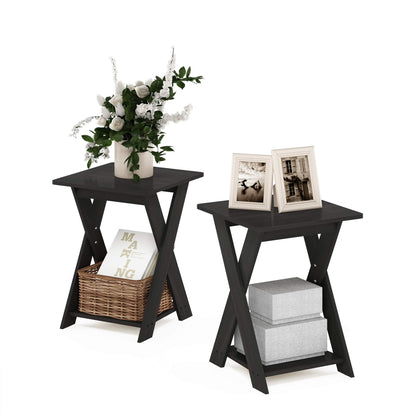 Furinno MODERN SIMPLISTIC Side Table Set of 2, End Table with X-Legs, Criss-Crossed Night Stand, Bedside Table with Open Shelf, for Living Room