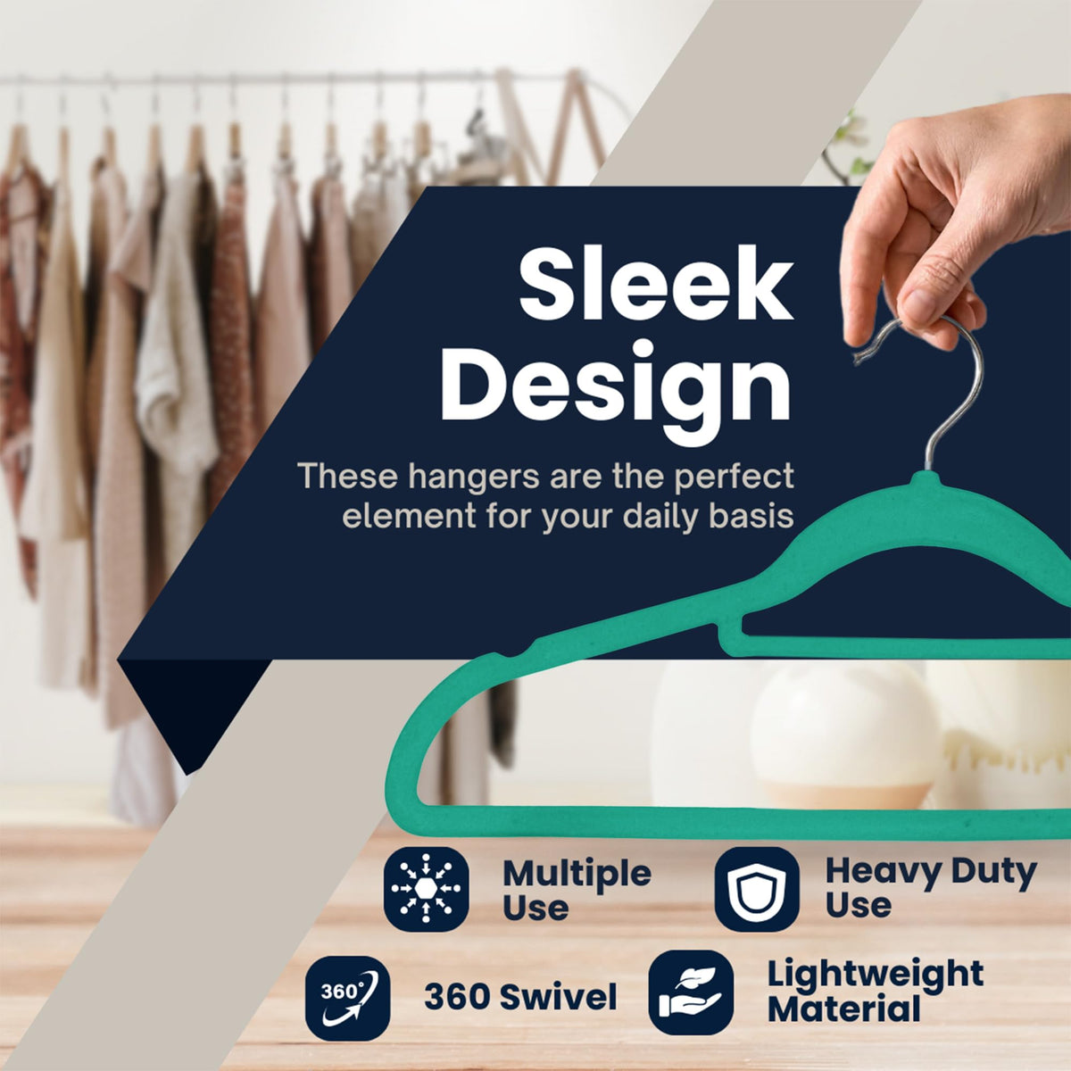 Sasha Morel 50 Pack Velvet Coat Hangers – Non Slip Velvet Hangers for Clothes, Space Saving Adult Hangers with Tie Organizer & Swivel Hooks