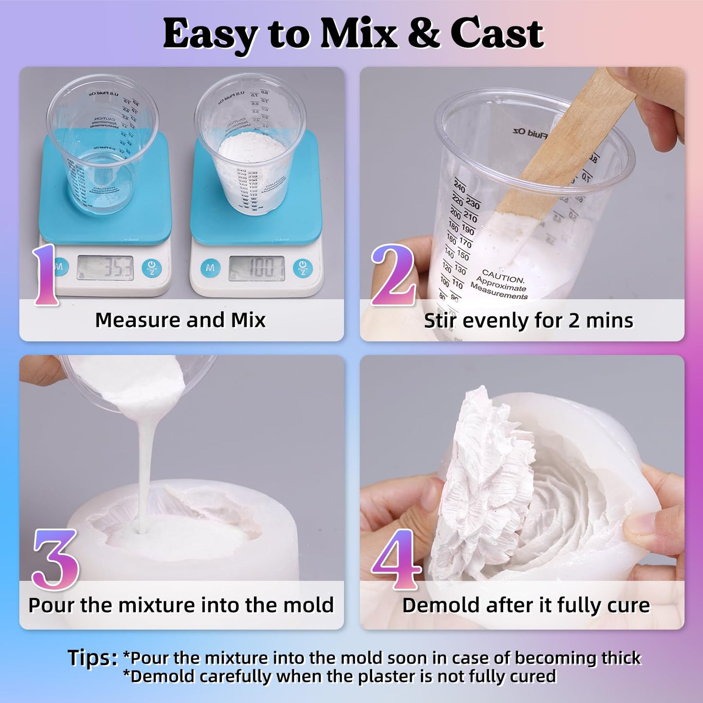 LET'S RESIN Resin Casting Powders 3000g, Fast Cured Casting Resin Kit for Beginners, 20~30 Minutes De-Mold, Water Activated Plaster Powder Kit for