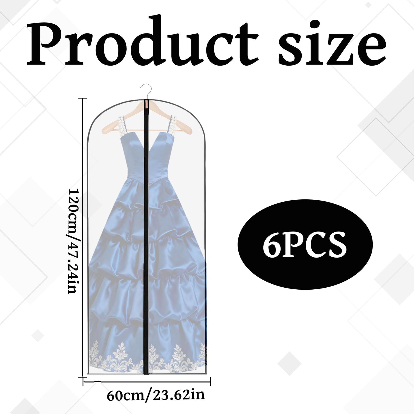 6PCS Long Dress Bags Covers,Dress Bags Covers Long,Garment Bags Translucent Waterproof & Dustproof Storage Covers for Suits