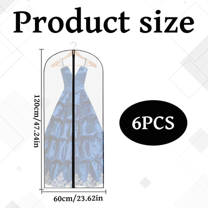 6PCS Long Dress Bags Covers,Dress Bags Covers Long,Garment Bags Translucent Waterproof & Dustproof Storage Covers for Suits