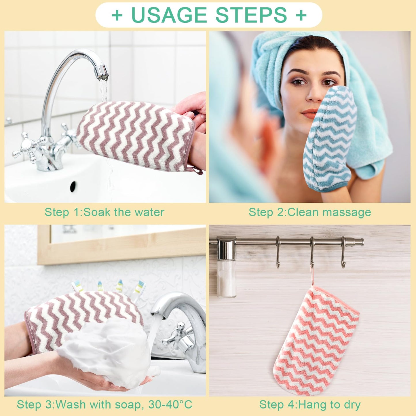 PHOGARY Face Cloths Body Wash Mitt, Super Absorbent & Soft Face Towels Facial Mitts, Reusable Makeup Remover Cloth Facial Cleansing Cloths