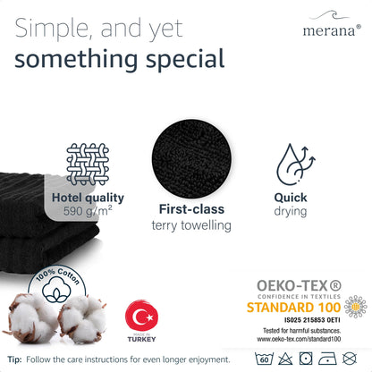 Merana OSLO towel set | quick-drying, soft & lint-free | terry luxury quality | 100% cotton terrycloth | OEKO-TEX | 590 GSM | gift set | Black