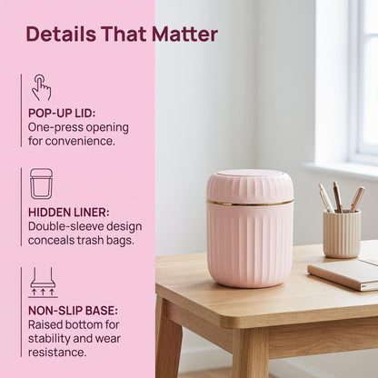 2 Pcs Desktop Bin with Press Type Lid, 3L Plastic Mini Trash Can Waste Bin