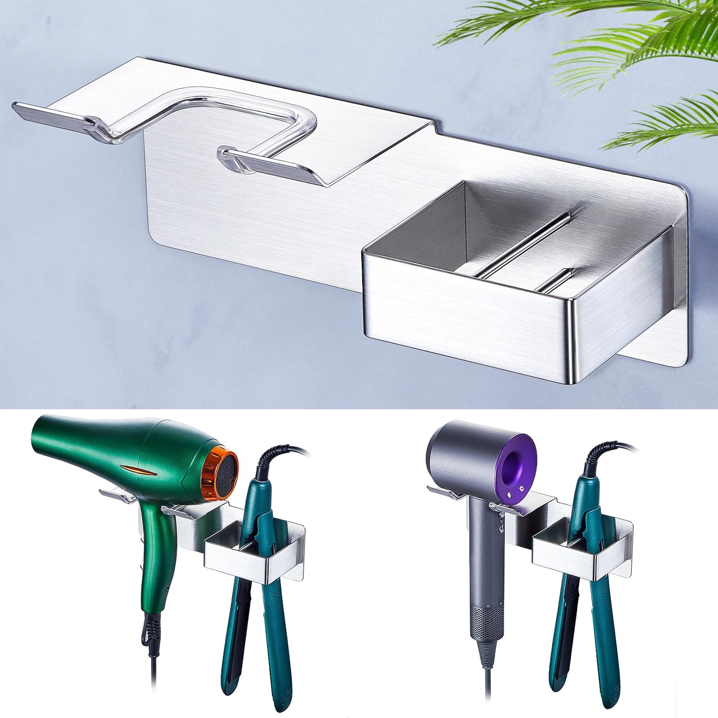 WAYASI Hair Dryer Holders and Straighteners Holder, Self Adhesive Hair Straightener Holder Wall Mount Hairdryer Holder Station for Curling Iron, Hair