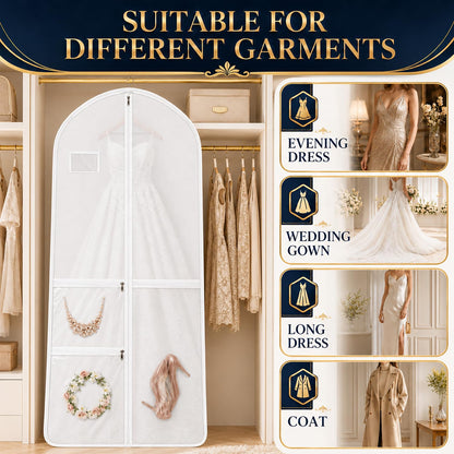 Wedding Dress Bag Covers, URMI Heavy Duty 180 x 60 x 26cm Bridal Gown Cover with 3 Clear PVC Pockets, Long Garment Bag with Handles for Wedding Gown