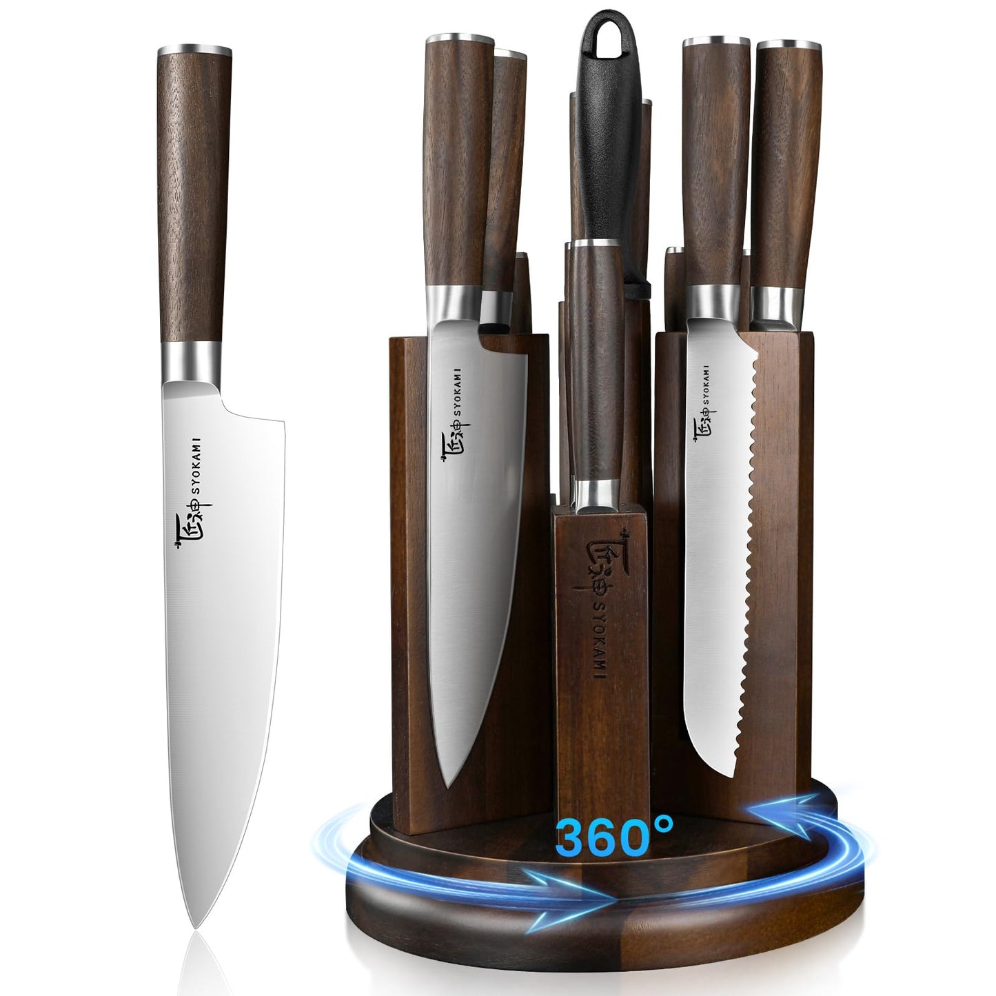 Kitchen Knife Set with Magnetic Block and Sharpener 14 Piece Knife Set 360? Rotatable Holder Ultra Sharp High Carbon Stainless Steel Knives Sets with