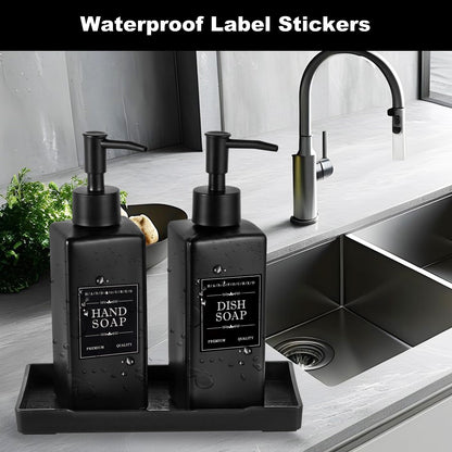 MirraSwit Black Glass Soap Dispenser with Tray, 350ML Square