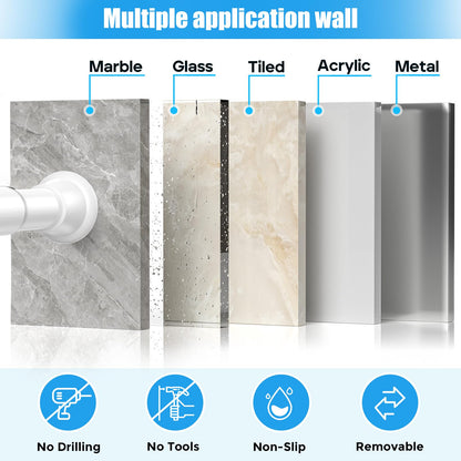 Zipglo Shower Curtain Pole 80-195cm, Extendable Curtain Poles Adjustable Tension Rods for Curtains Telescopic Curtain Poles No Drilling Shower