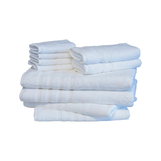 Mosobam Hotel Luxury Bamboo-Cotton, 10pc Deluxe XL Bath Bundle 1000 GSM XL Bath Mats 28X44 and 700 GSM Bath Towels at 35X70 16X30 and 13X13, White