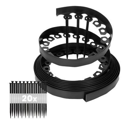 GARDENIX Flexible Plastic Lawn Edging, Weather-Resistant Lawn Edging, Flower Bed Edging, Round, Flower Bed Border, Black, 10 m, 20 Ground Anchors, 10