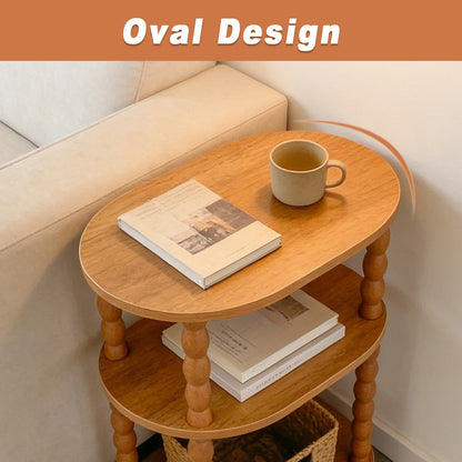 Wooden Side Table,3-Tier Small End Table with Storage Shelf, Vintage Retro furniture Bedside Coffee oval Table Night Stand for Living Room, Bedroom
