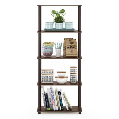 Furinno TURN-N-TUBE Toolless Assembly 5-Tier Storage Shelves, Black Book Shelf, Open Storage Bookshelf, for Organization and Storage, Living Room