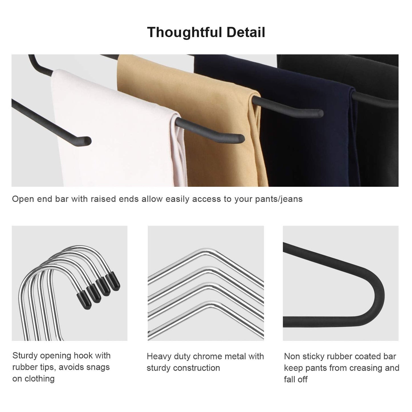 Trouser Hangers, 16 Pack Space Saving Open-Ended Metal Pants Hanger, Non Slip Trousers Slack Hangers Organizers for Pants Jeans Slacks Scarf Trousers