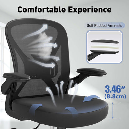 Keratee Ergonomic Mesh Office Chair with Adjustable Lumbar Support ＆ Flip-up Arms, Breathable Computer Home Desk Chair with 360 & Height Adjustment