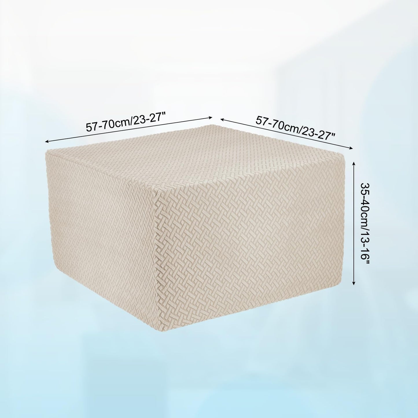 sourcing map Stretch Ottoman Cover Twill Square Ottoman Slipcover with Elastic for Foot Stool Living Room Bedroom Fit Length 57-70cm / 23"-27"