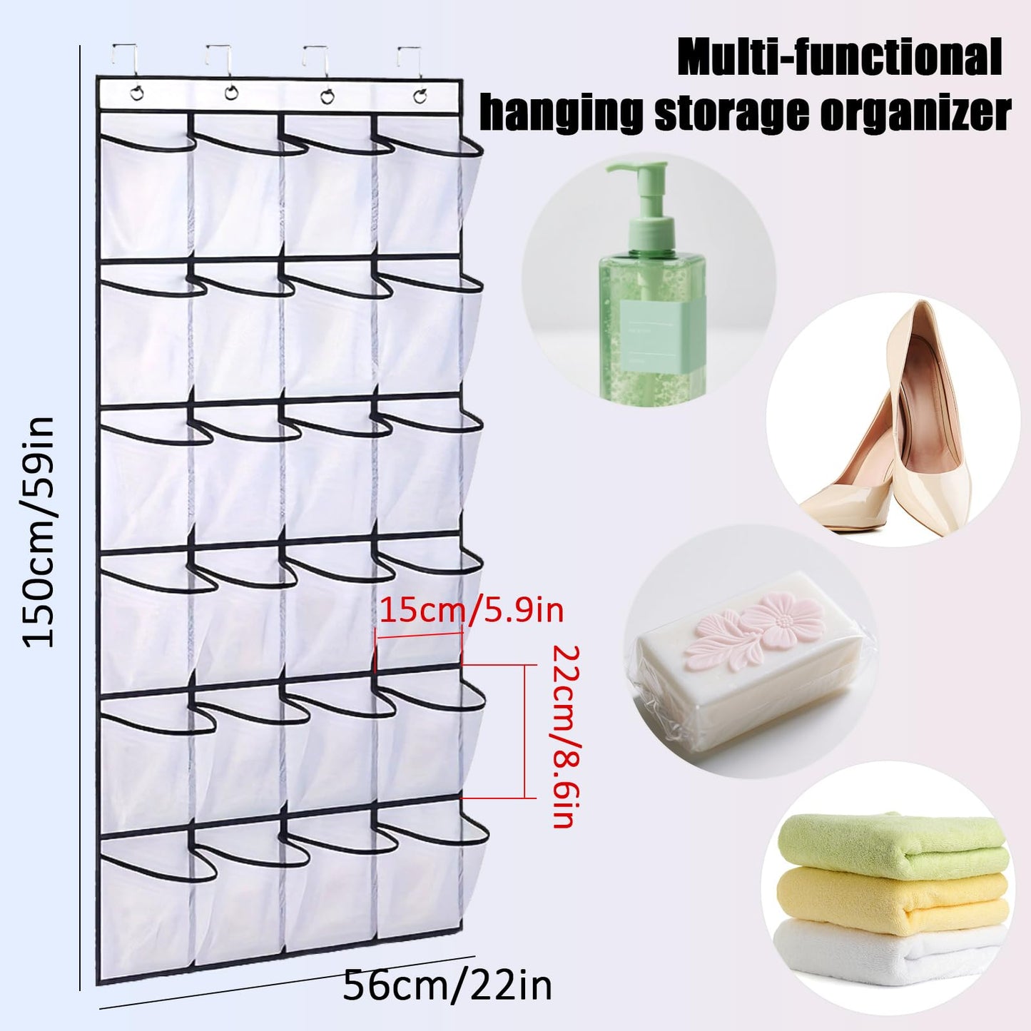 Vxcvzv 24 Large Pockets Over Door Shoe Storage Organiser, Hanging Shoe Storage Door Shoe Rack