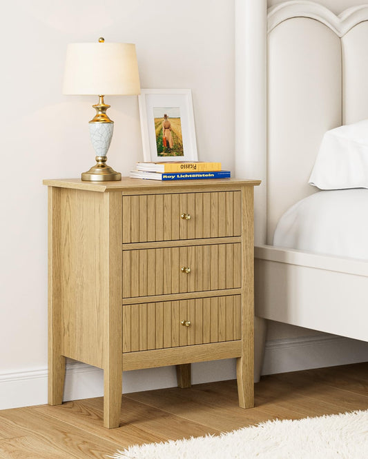 HEYZOEY Bedside Cabinet with 3 Drawers, Wooden Bedside Table, Modern Side Table for Bedroom or Living Room (Yellow Oak, 45 ? 35 ? 61.5 cm)