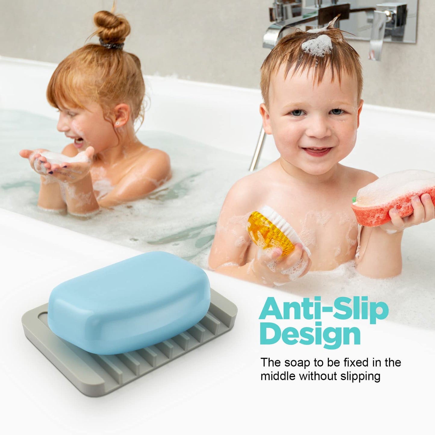 Auzass Silicone Soap Dish, Self Draining Anti-Slip Soap Dish Holder