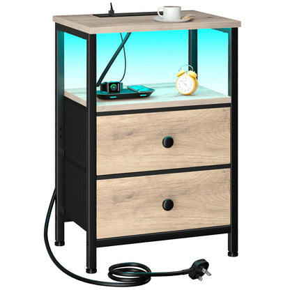 LOAKEKEL Bedside Table, Side Table with Charging Station, Bed Side Table