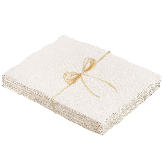 25 Sheets A4 Watercolour Paper 300 GSM, Handmade Cotton Deckled Edge White Textured for Watercolors, Wedding Invitations, Cards, Crafts