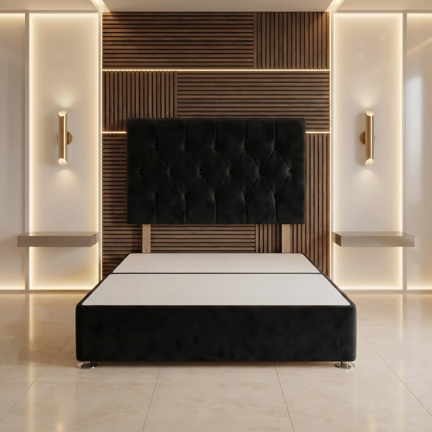 Bed Centre Ziggy Plush Small Single Divan Base 30" Headboard, Black, 0 Draw
