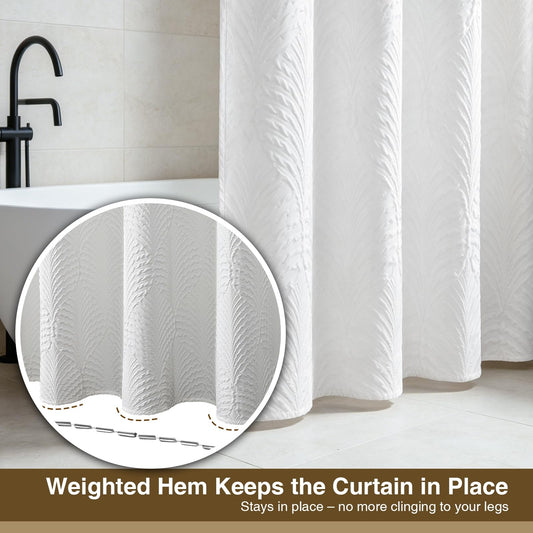 White Shower Curtain 120 cm x 200 cm for Small Bathroom - Thick Fabric Shower Curtains with Hooks & Weighted Hem