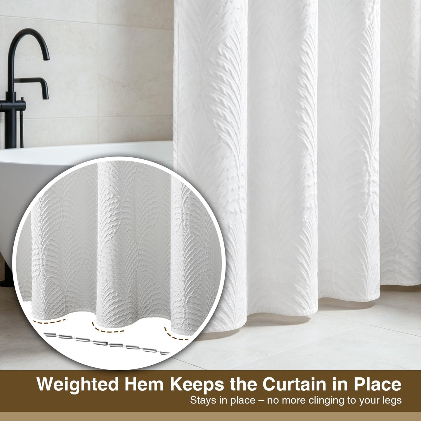 White Shower Curtain 120 cm x 200 cm for Small Bathroom - Thick Fabric Shower Curtains with Hooks & Weighted Hem