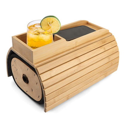 Bamboo Sofa Armrest Tray With Cup Holder, Anti-Slip Foldable Table for Drinks, Cellphone, Remote Control