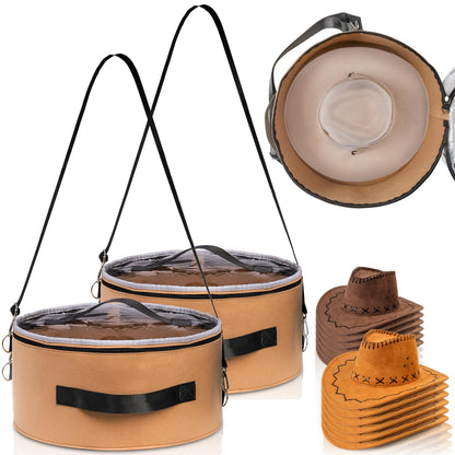 Goaste 2 Pack Hat Storage Box with Lid, 15 Inch Foldable Felt Hats Box, Round Travel Hat Organizer