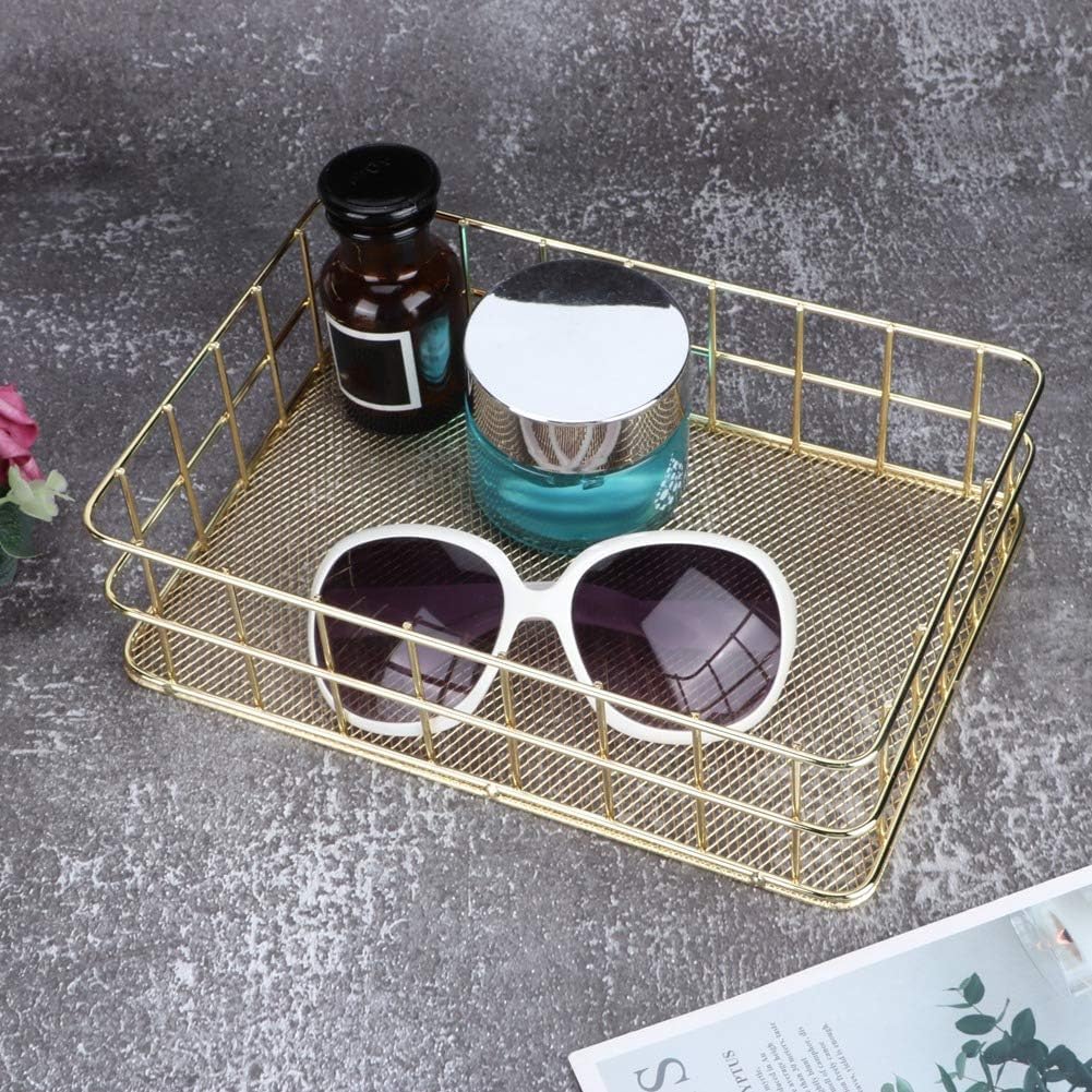 Hapivida 2 Pcs Wire Storage Basket, 24.5x16.5x6.5cm Golden Desktop Metal Storage Basket Iron Grid Storage Tray Net Organizer Bins for Kitchen, Pantry