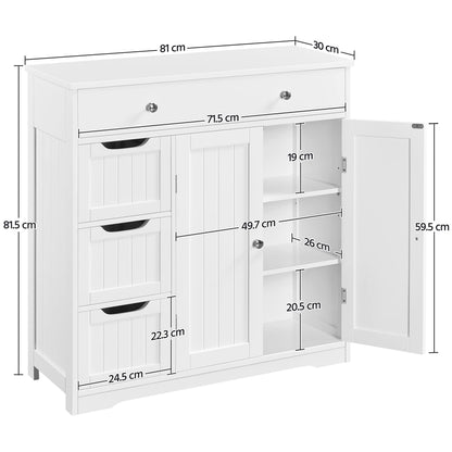 Yaheetech Bathroom Floor Cabinet with 4 Drawers & 2 Doors, White