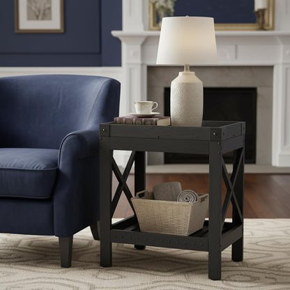 ZEXVIDA Narrow Side Table, End Table,Sofa Side Table, End Table Nightstand for Bedroom, Living Room, Small Spaces (Black)