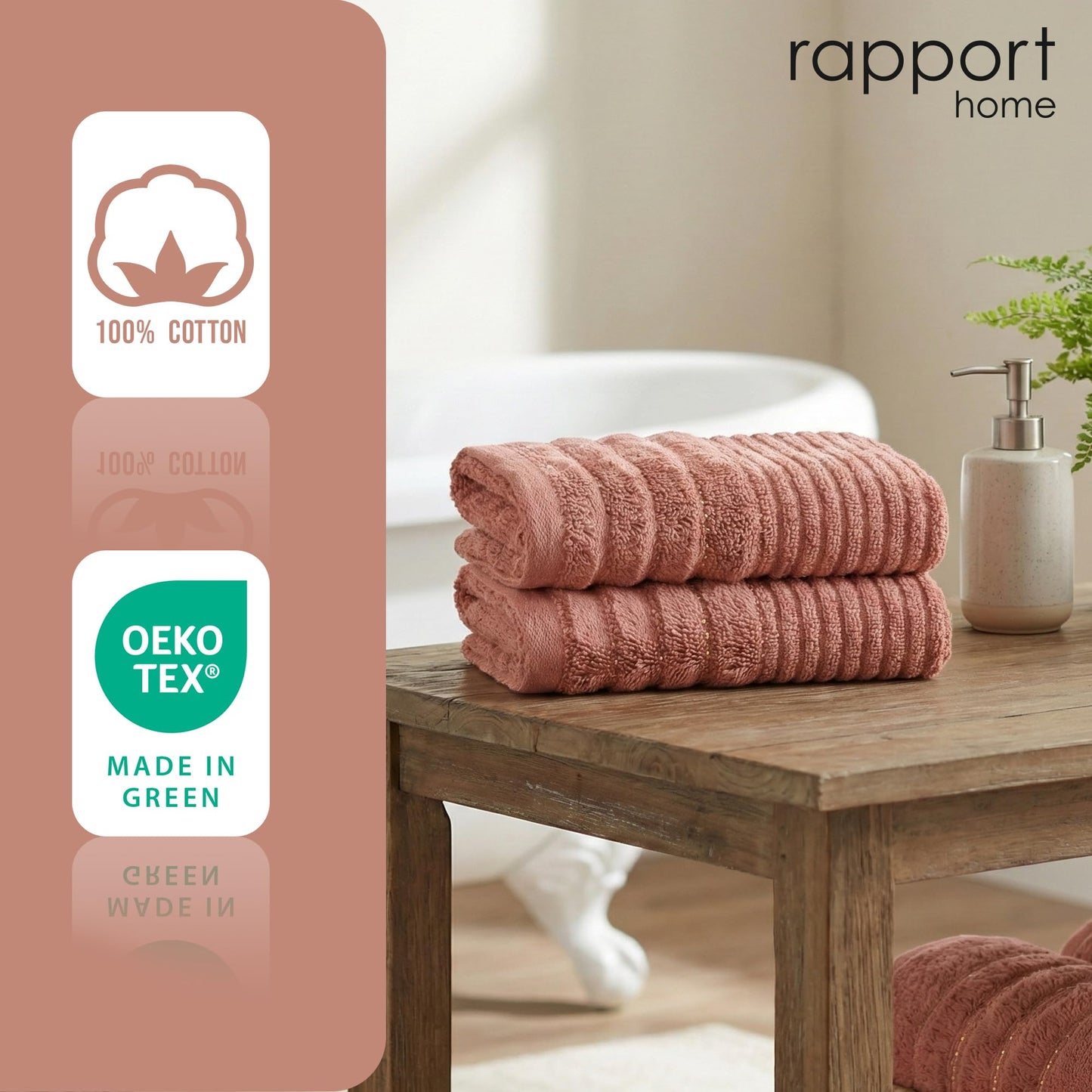 Rapport Home Linear Bath Towels 2-Pack | Rose Red | 70x120cm | 100% Cotton 500gsm | Oeko-Tex Made in Green & BCI Certified