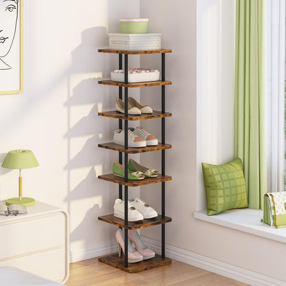 Huhote Shoe Rack Organizer, Shoe Stand, 7 Tier Narrow ShoeShelf, Metal ShoeTower, ShoeRack for Closet, Hallway, Entryway, Front Door, Small Spaces