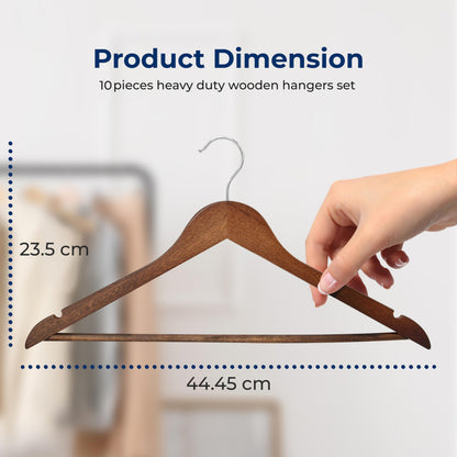 SereneLife Wooden Hangers 10 Pack, Non-Slip, Sturdy, Heavy Duty Suit Hanger Set with 360° Chrome Swivel Hook