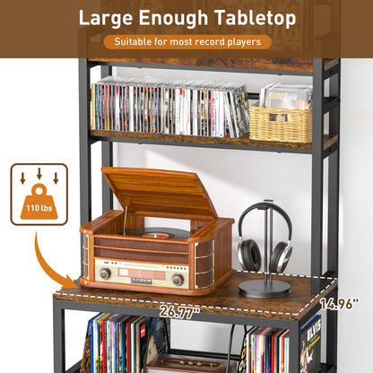 ikkle Record Player Stand with Vinyl Storage, Turntable Stand Holds Up to 500+Albums, 5 Layer Record Player Table with CD Racks for Living Room