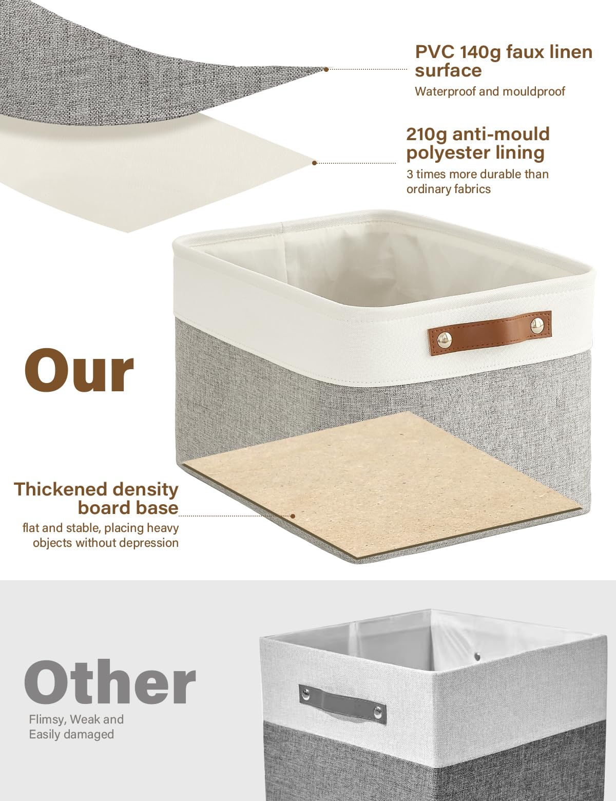 Bagnizer Foldable Storage Baskets for Shelves Closet 2PCS Fabric Small Organizer Box Bins with Handles Waterproof Canvas Box for Clothes, Pet Toys