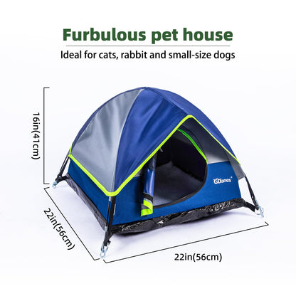 Blue Cat Tent, Large Cave Bed for Indoor Cats and Small Dogs with Soft Mat - 22" x 22" x 14"