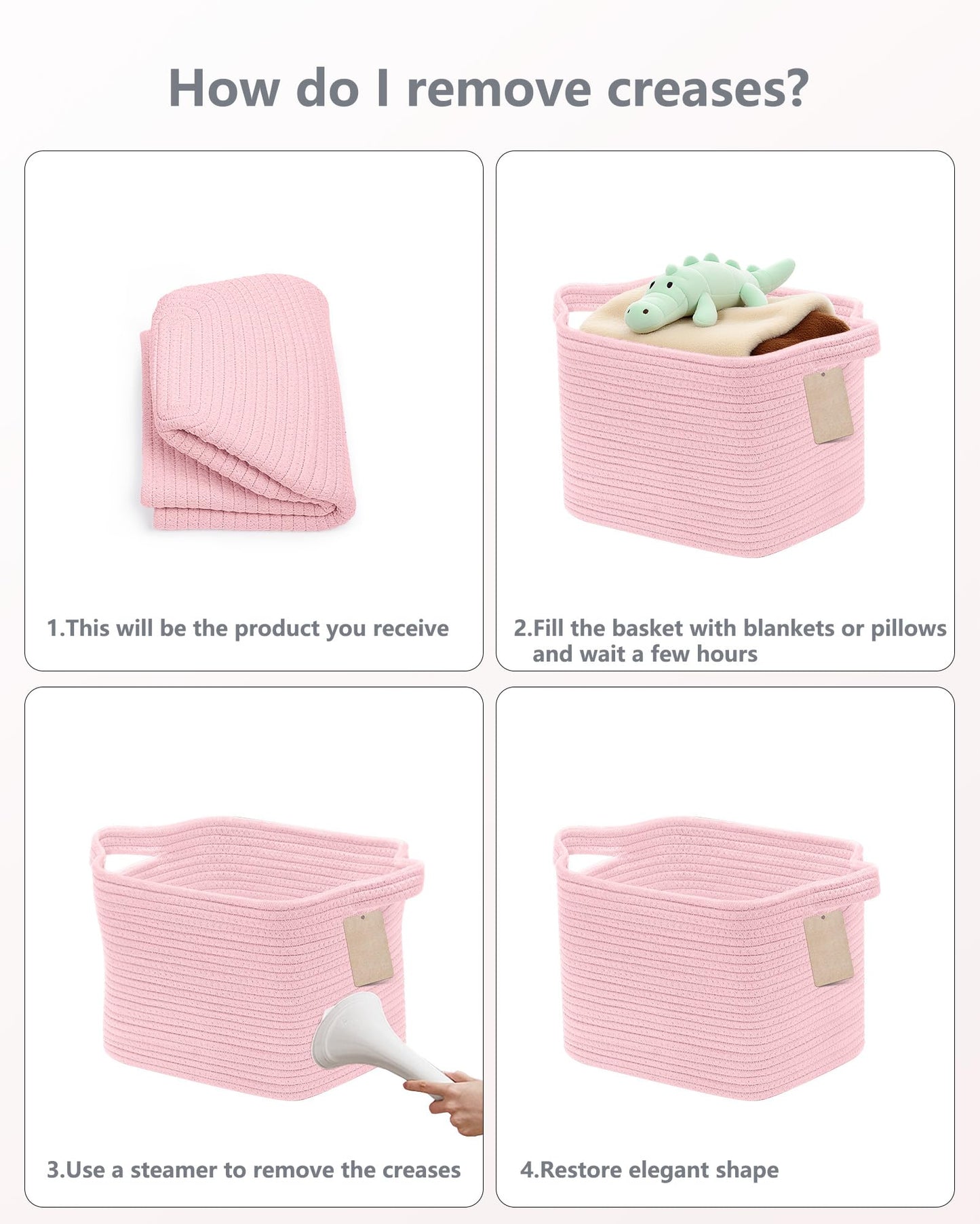 JOJOSEE Small Cotton Rope Woven Storage Basket for Shelves, Pink