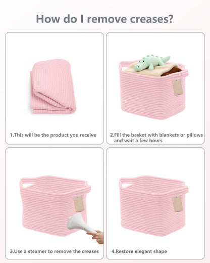 JOJOSEE Small Cotton Rope Woven Storage Basket for Shelves, Pink