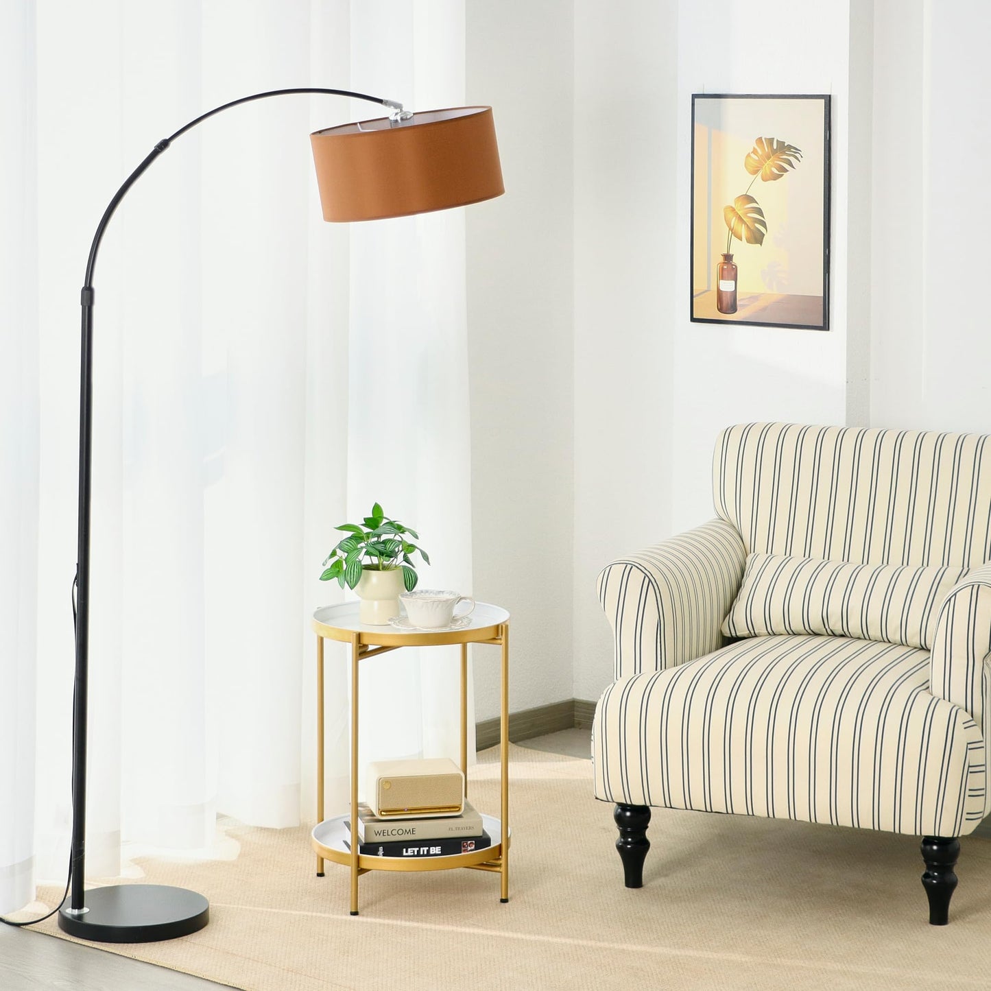Mordchil EU 2-Tier Round End Side Table, Small Metal Side Table with Removable Tray, Folding Accent Tables for Living Room, Balcony