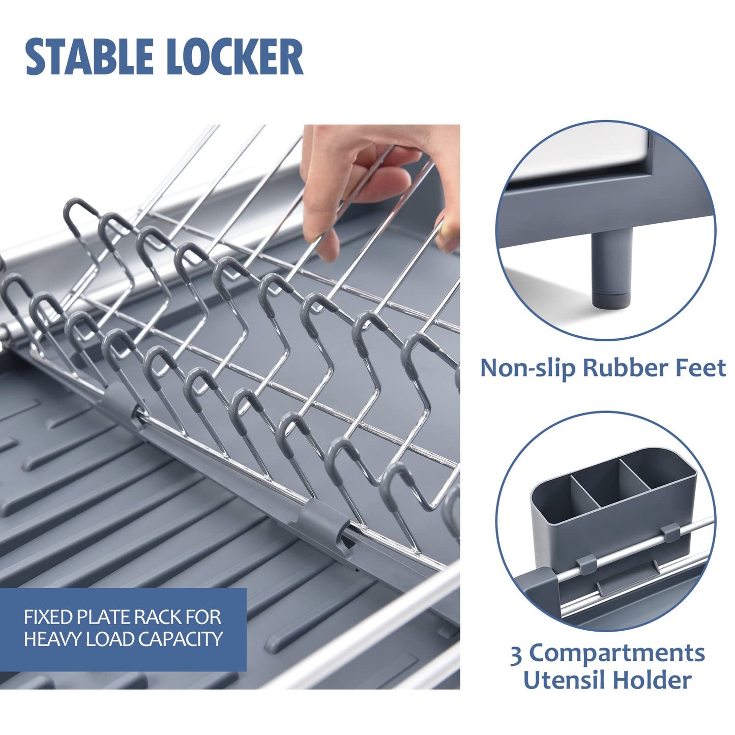 KINGRACK Expandable Dish Drainer Rack, Foldable Dish Rack With Removable Cutlery Holder, Adjustable Dish Drying Rack With Swivel Drainage Spout