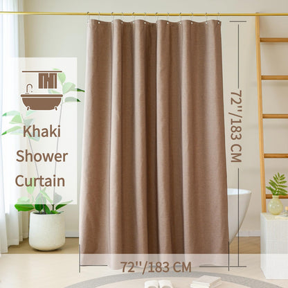 Yofori Khaki Shower Curtain for Bathroom, Fabric Shower Curtains Faux Linen Polyester Wet Room Shower Curtains Sets with Metal Hooks, 183x183cm