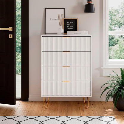 HEYZOEY White Chest of 4 Drawers for Bedroom, 60x34x91cm, Wood Storage Dresser Bedroom Furniture Cabinet for Living Room,Office,Lounge,White