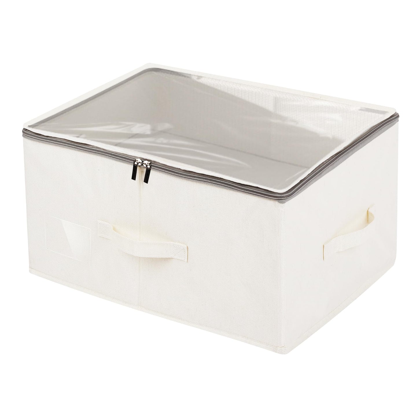 flaxarne Durable See-through Storage Box Bins with Dual Handles and zipper Lid Foldable Organizer for Clothes Toys Blankets Books 16 * 12 * 8 Inches